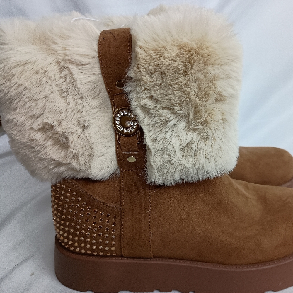 GUESS new Brown suede winter‎ faux Fur lined tan Boots size 7 Gift Christmas